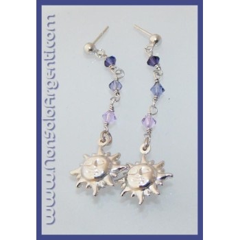 NSA|Argento 925 : Orecchini Con Ciondoli di Swarovski e Sole