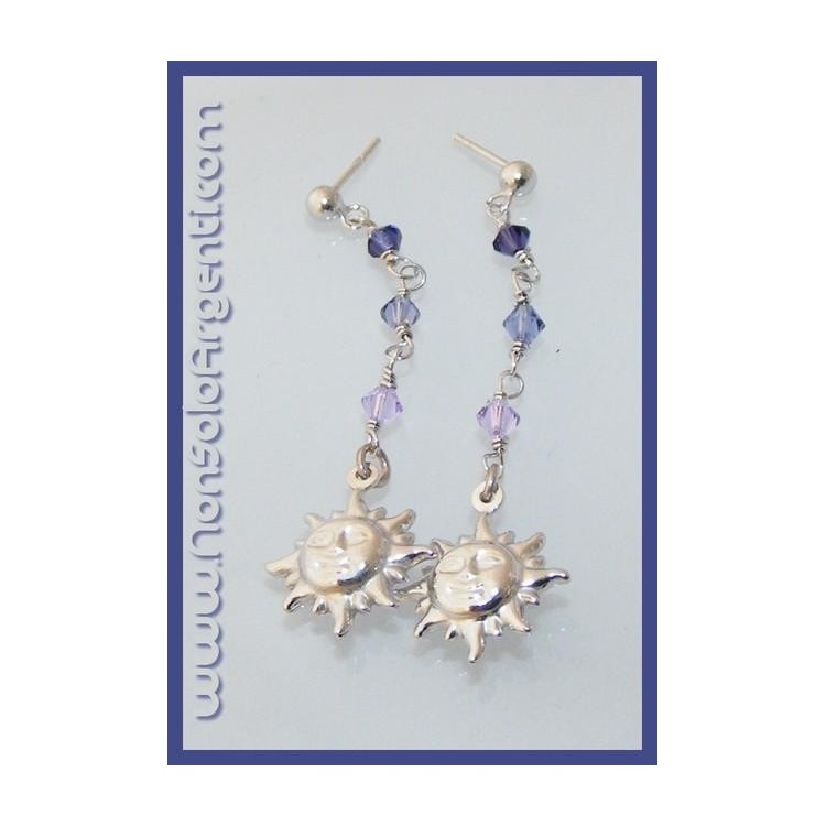 NSA|Argento 925 : Orecchini Con Ciondoli di Swarovski e Sole