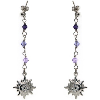 NSA|Argento 925 : Orecchini Con Ciondoli di Swarovski e Sole violetto lilla