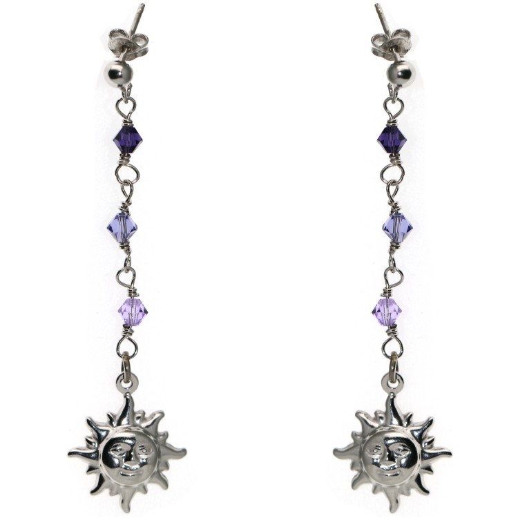 NSA|Argento 925 : Orecchini Con Ciondoli di Swarovski e Sole violetto lilla