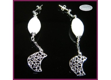 NSA|Argento 925 : Orecchini Con Ciondoli di Agata Bianca e Luna in Filigrana
