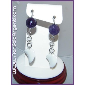 NSA|925 Silver: Earrings With White Agate and Amethyst Pendants