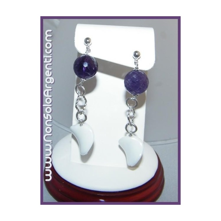 NSA|925 Silver: Earrings With White Agate and Amethyst Pendants