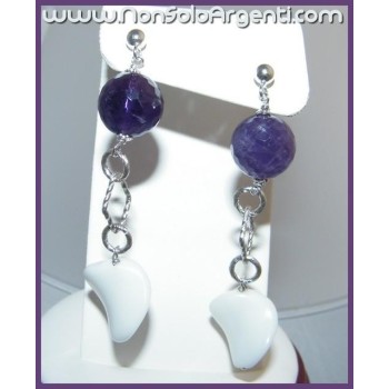 NSA|925 Silver: Earrings With White Agate and Amethyst Pendants