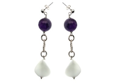 NSA|925 Silver: Earrings With White Agate and Amethyst Pendants