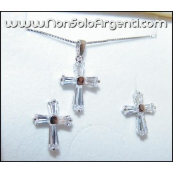 NSA|Parure CROCI Girocollo veneziano in argento 925 con ciondolo e Orecchini abbinati in Cofanetto