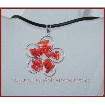 NSA|Collana e Ciondolo in Argento 925 : Margherita con Corallo di Torre del Greco