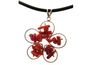 NSA|925 silver flower necklace with real coral, rubber lace daisy