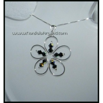 NSA|Argento 925 e Swarovski : Collana con Ciondolo Margherita Grande bicono Nero AB