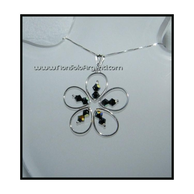 NSA|Argento 925 e Swarovski : Collana con Ciondolo Margherita Grande bicono Nero AB