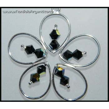 NSA|Argento 925 e Swarovski : Collana con Ciondolo Margherita Grande bicono Nero AB