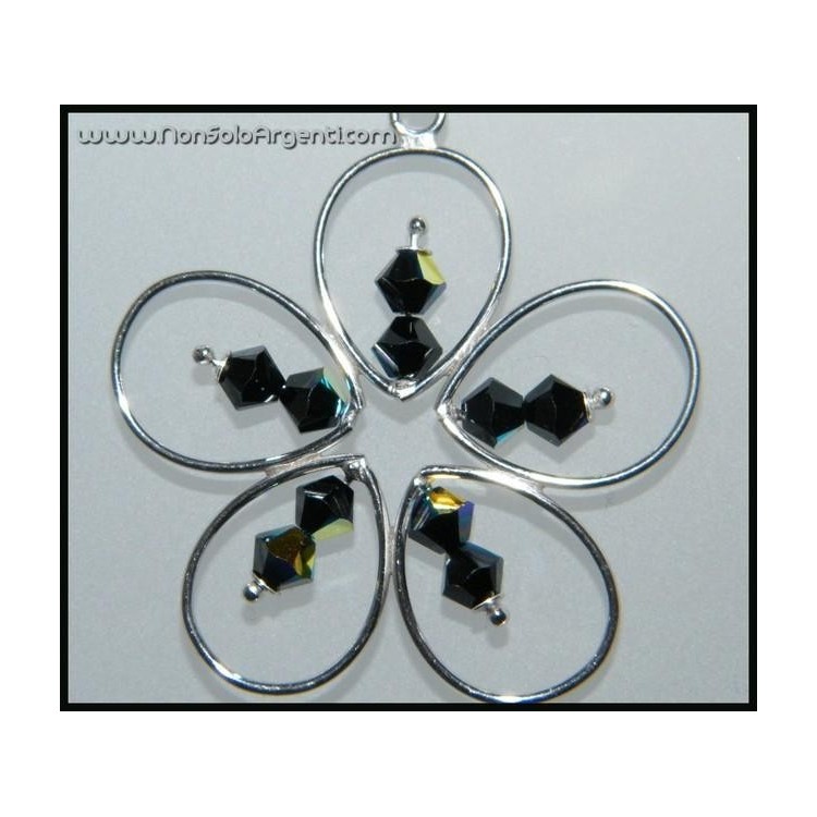 NSA|Argento 925 e Swarovski : Collana con Ciondolo Margherita Grande bicono Nero AB