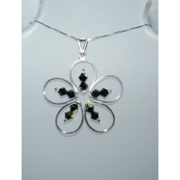 NSA|Argento 925 e Swarovski : Collana e Ciondolo Margherita Grande bicono Nero AB