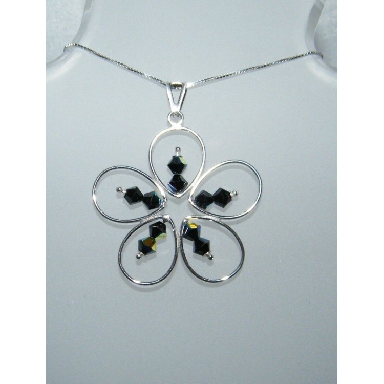 NSA|Argento 925 e Swarovski : Collana e Ciondolo Margherita Grande bicono Nero AB