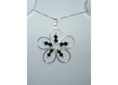 NSA|Argento 925 e Swarovski : Collana e Ciondolo Margherita Grande bicono Nero AB