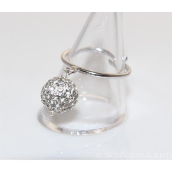 NSA|Argento 925 : Anello regolabile con ciondolo a sfera di zirconia Bianchi