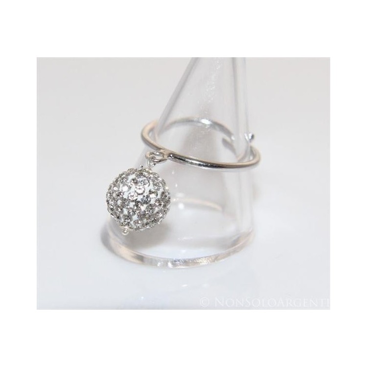 NSA|Argento 925 : Anello regolabile con ciondolo a sfera di zirconia Bianchi