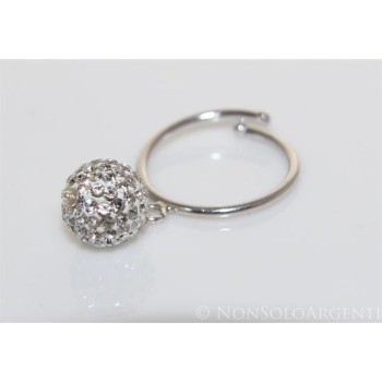 NSA|Argento 925 : Anello regolabile con ciondolo a sfera di zirconia Bianchi
