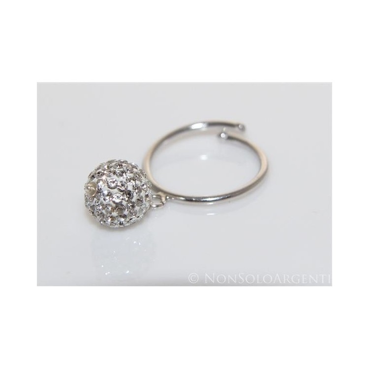 NSA|Argento 925 : Anello regolabile con ciondolo a sfera di zirconia Bianchi