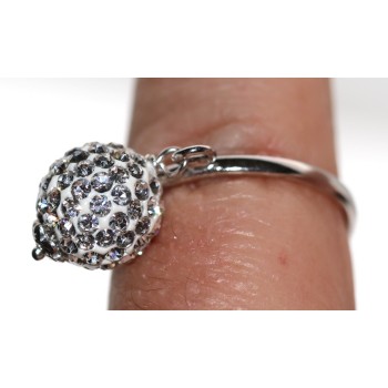NSA|925 silver: Adjustable ring with white zirconia ball pendant