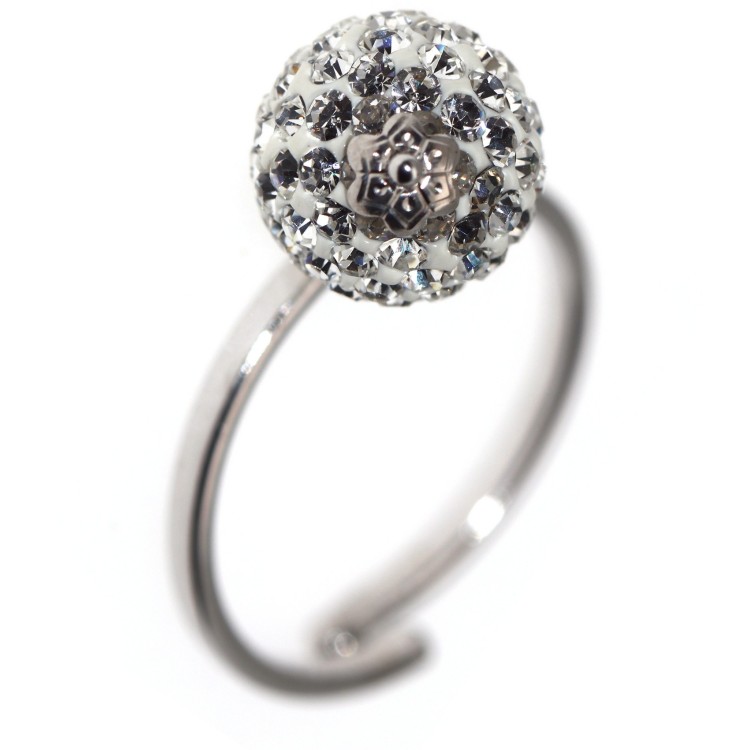 NSA|925 silver: Adjustable ring with white zirconia ball pendant