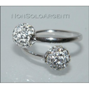 NSA|Argento 925 : Anello contrariè regolabile con sfere di zirconia Bianchi