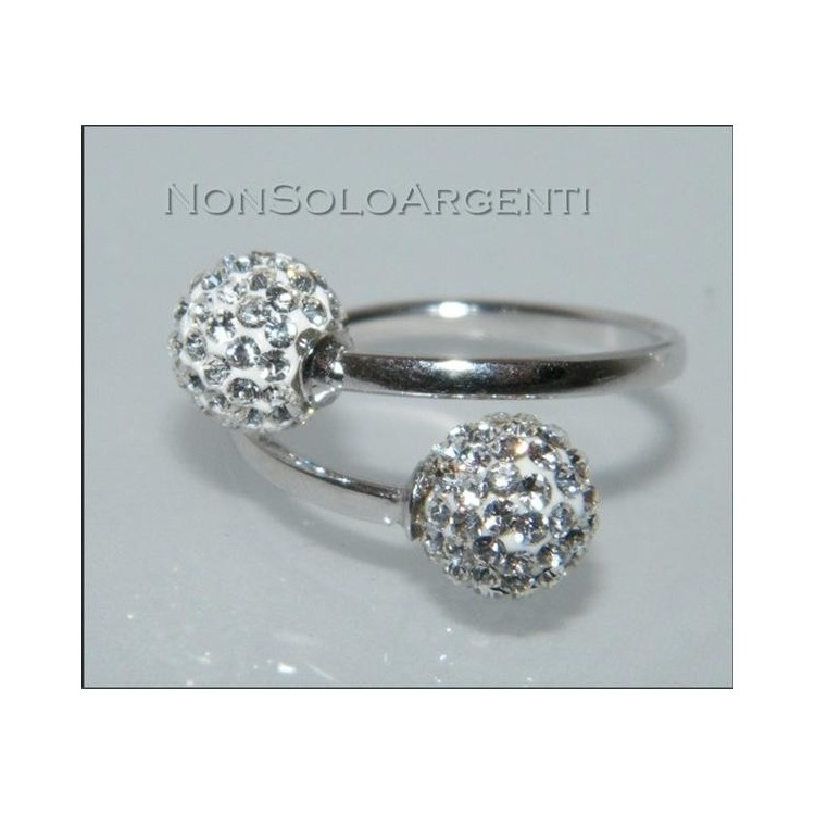 NSA|Argento 925 : Anello contrariè regolabile con sfere di zirconia Bianchi