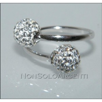 NSA|Argento 925 : Anello contrariè regolabile con sfere di zirconia Bianchi