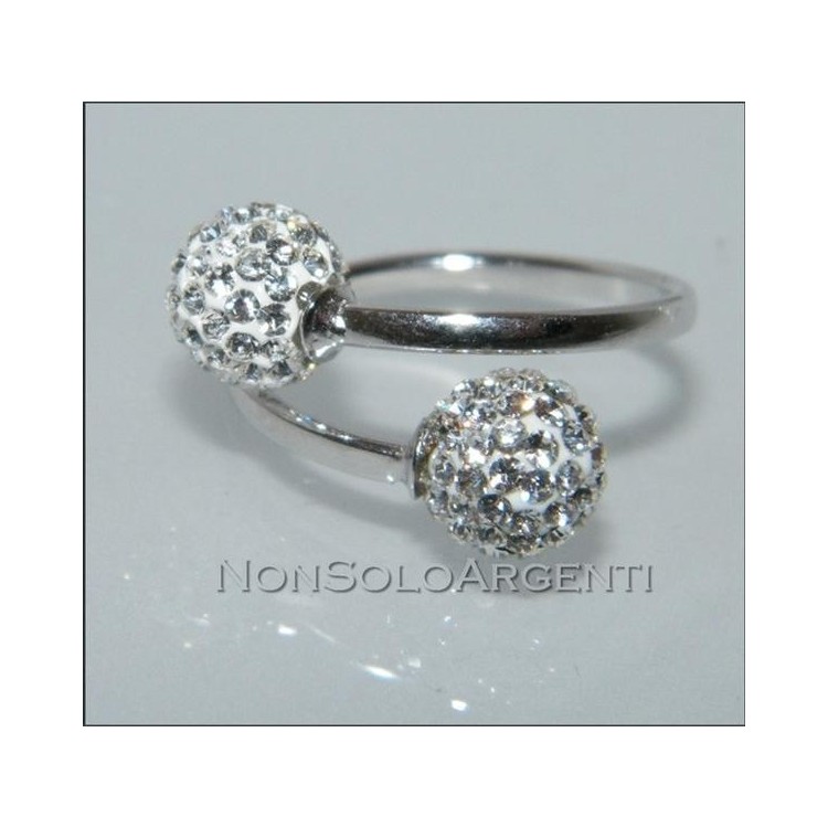 NSA|Argento 925 : Anello contrariè regolabile con sfere di zirconia Bianchi