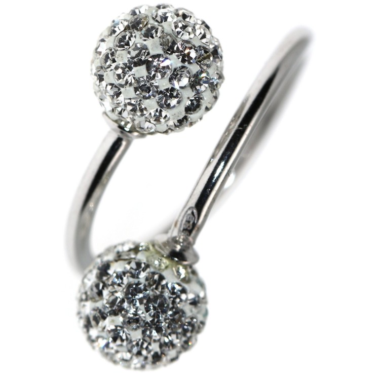 NSA|Argento 925 : Anello contrariè regolabile con sfere di zirconia Bianchi