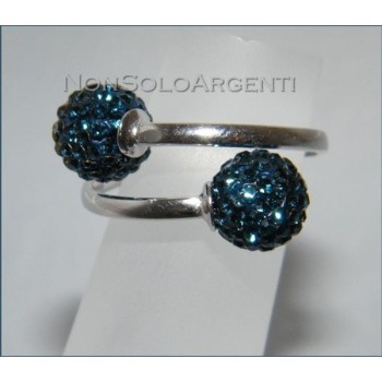 NSA|Argento 925 : Anello contrariè regolabile con sfere di zirconia Blu Cobalto