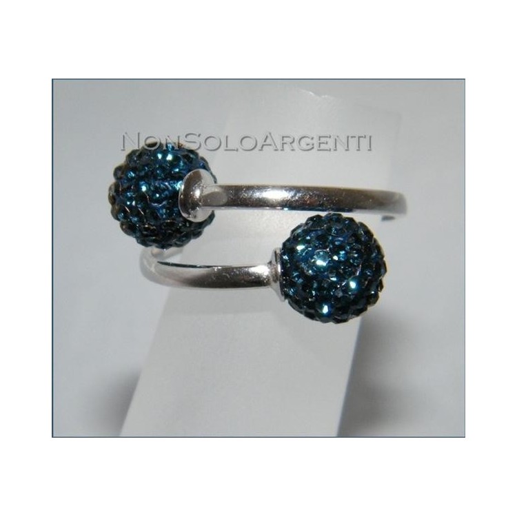 NSA|Argento 925 : Anello contrariè regolabile con sfere di zirconia Blu Cobalto