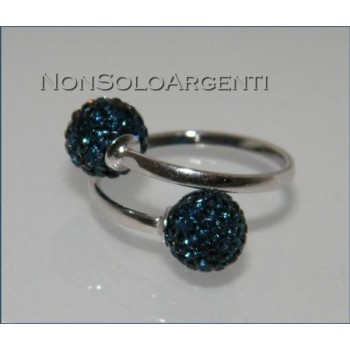 NSA|Argento 925 : Anello contrariè regolabile con sfere di zirconia Blu Cobalto