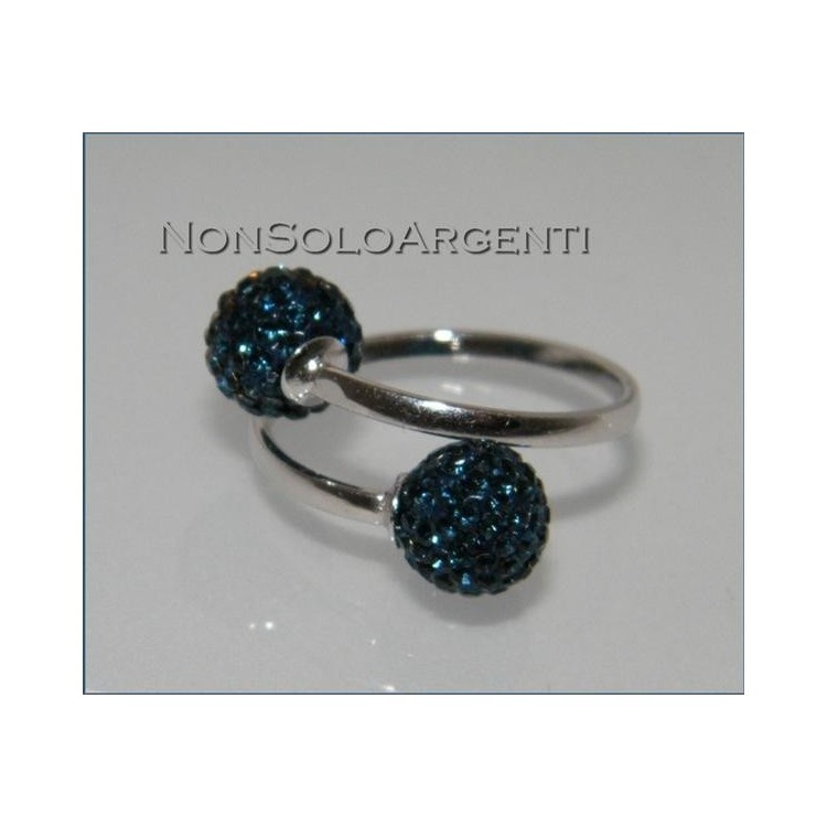 NSA|Argento 925 : Anello contrariè regolabile con sfere di zirconia Blu Cobalto