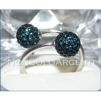 NSA|Argento 925 : Anello contrariè regolabile con sfere di zirconia Blu Cobalto