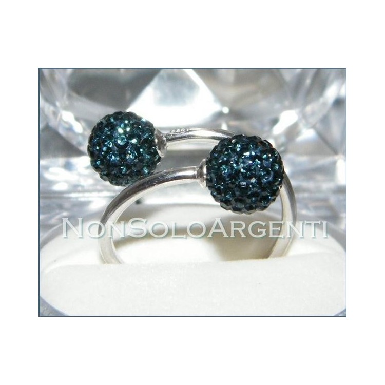 NSA|Argento 925 : Anello contrariè regolabile con sfere di zirconia Blu Cobalto