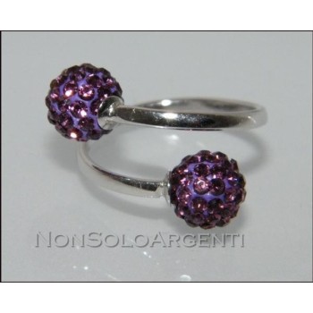 NSA|Argento 925 : Anello contrariè regolabile con sfere di zirconia viola
