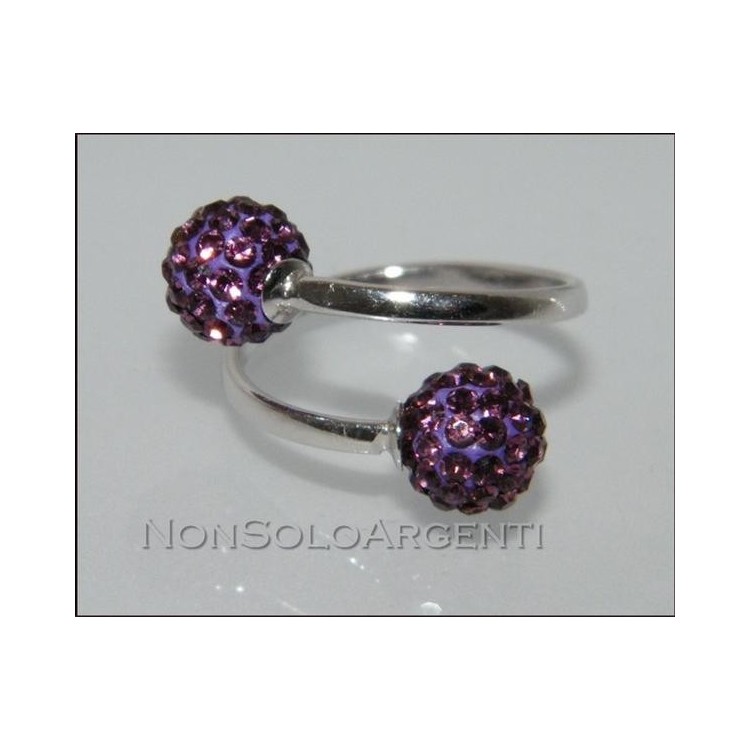 NSA|Argento 925 : Anello contrariè regolabile con sfere di zirconia viola