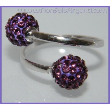 NSA|Argento 925 : Anello contrariè regolabile con sfere di zirconia viola