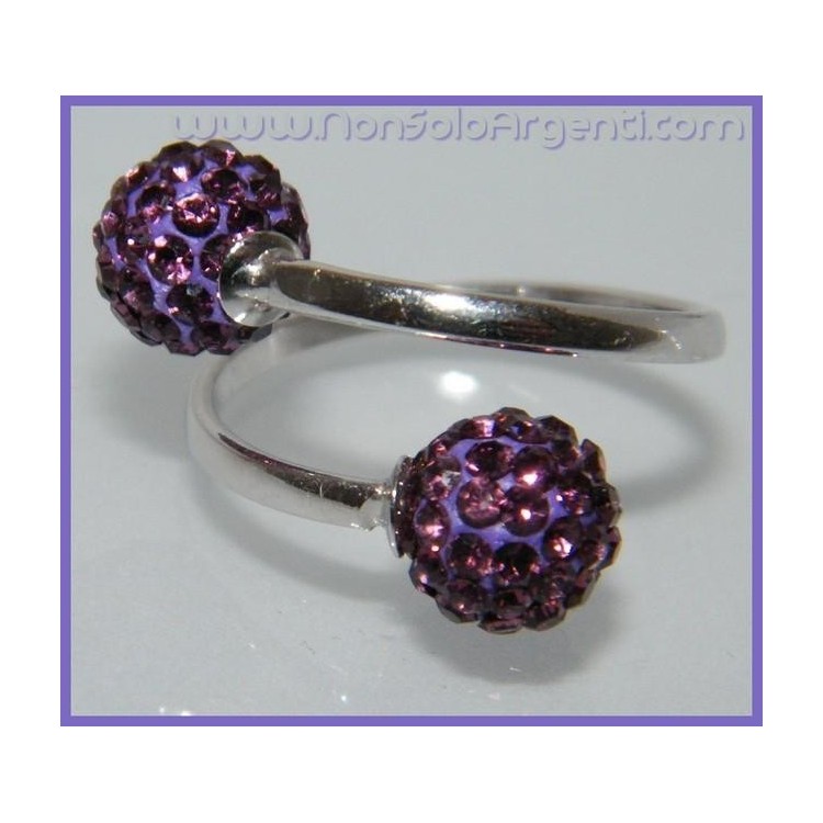 NSA|Argento 925 : Anello contrariè regolabile con sfere di zirconia viola
