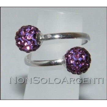 NSA|Argento 925 : Anello contrariè regolabile con sfere di zirconia viola