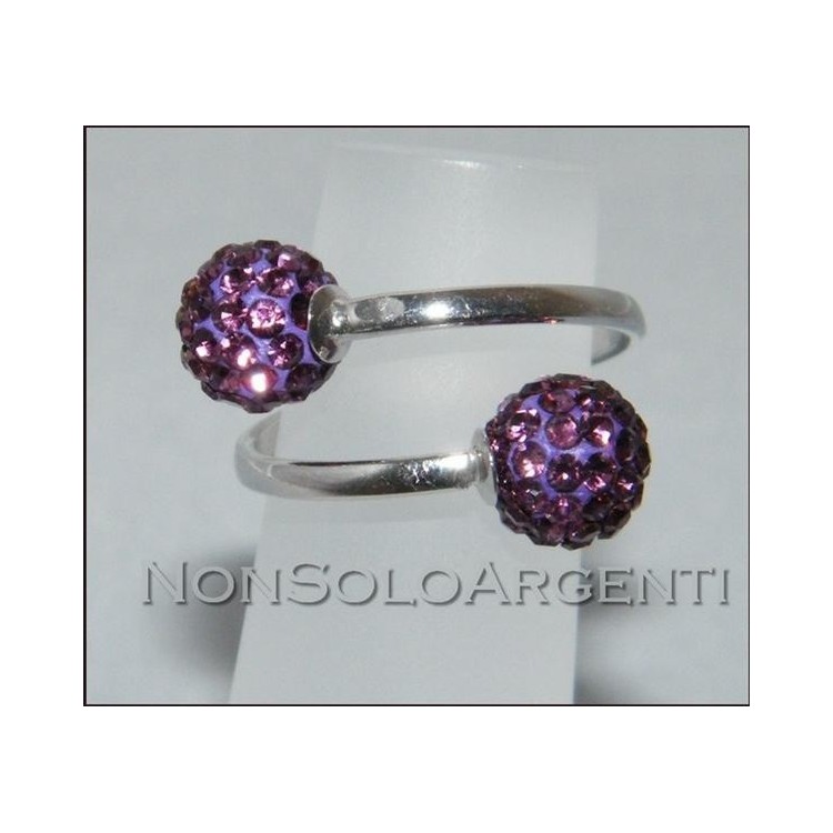 NSA|Argento 925 : Anello contrariè regolabile con sfere di zirconia viola