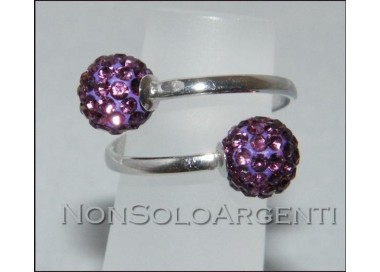 NSA|Argento 925 : Anello contrariè regolabile con sfere di zirconia viola