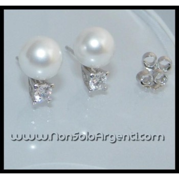 NSA|Argento 925 Italiano Rodiato : Orecchini con zircone e perla