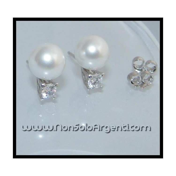 NSA|Argento 925 Italiano Rodiato : Orecchini con zircone e perla