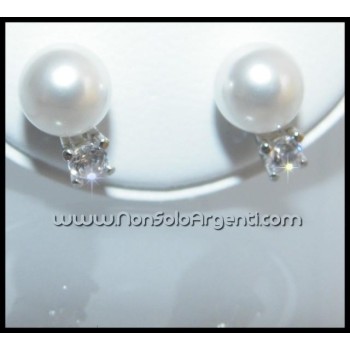 NSA|Argento 925 Italiano Rodiato : Orecchini con zircone e perla