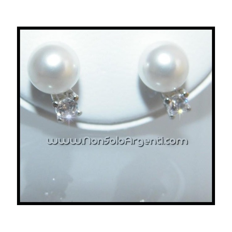 NSA|Argento 925 Italiano Rodiato : Orecchini con zircone e perla