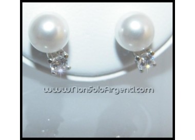 NSA|Argento 925 Italiano Rodiato : Orecchini con zircone e perla