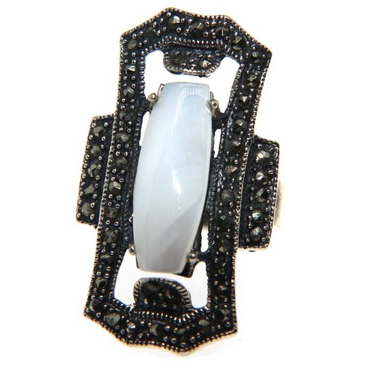 NSA|Argento 925 : Anello rettangolare  marcassiti e madreperla bianco latte 14