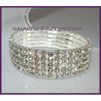 NSA|Bigiotteria : Bracciale Braccialetto Tennis Elastico Argentato a 5 File di strass